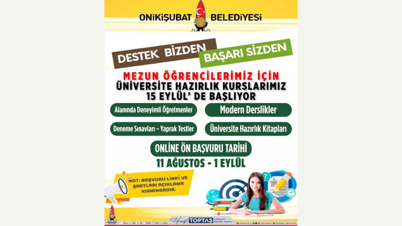 Onikişubat Belediyesi’nin ücretsiz Üniversite Hazırlık Kursu’nda yeni dönem başlıyor